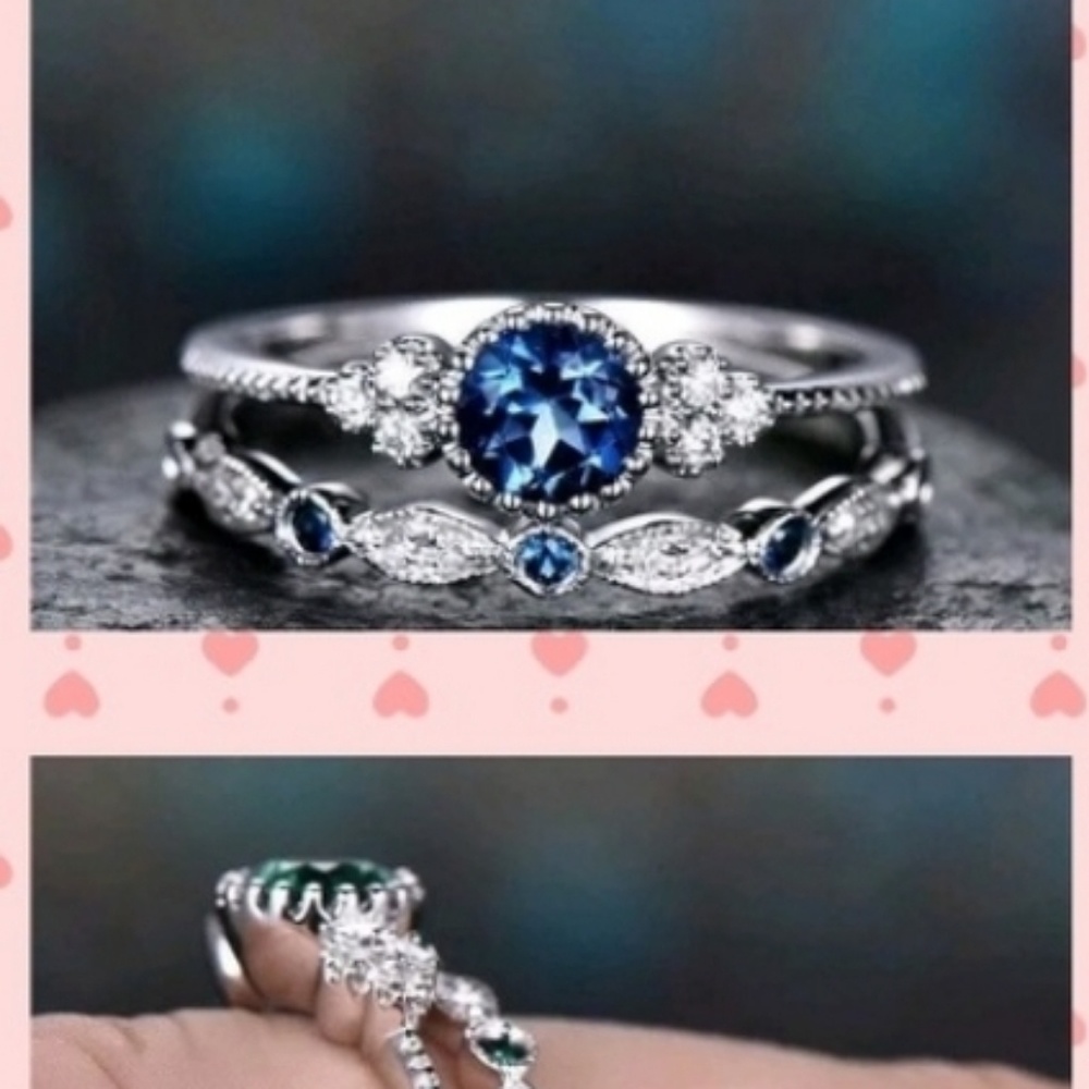 Ring Set 925 Silver Green Emerald